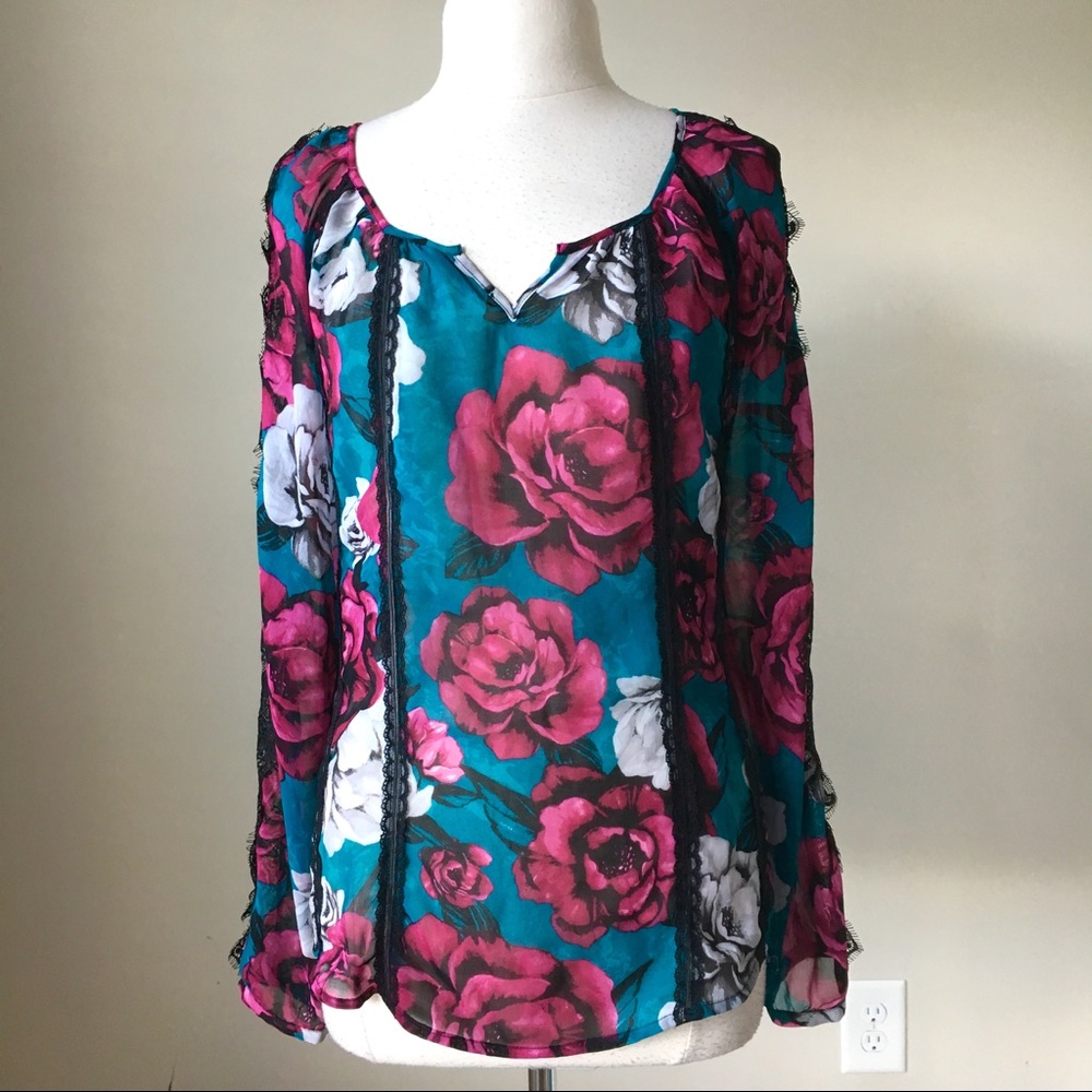 floral lace boho blouse top shirt